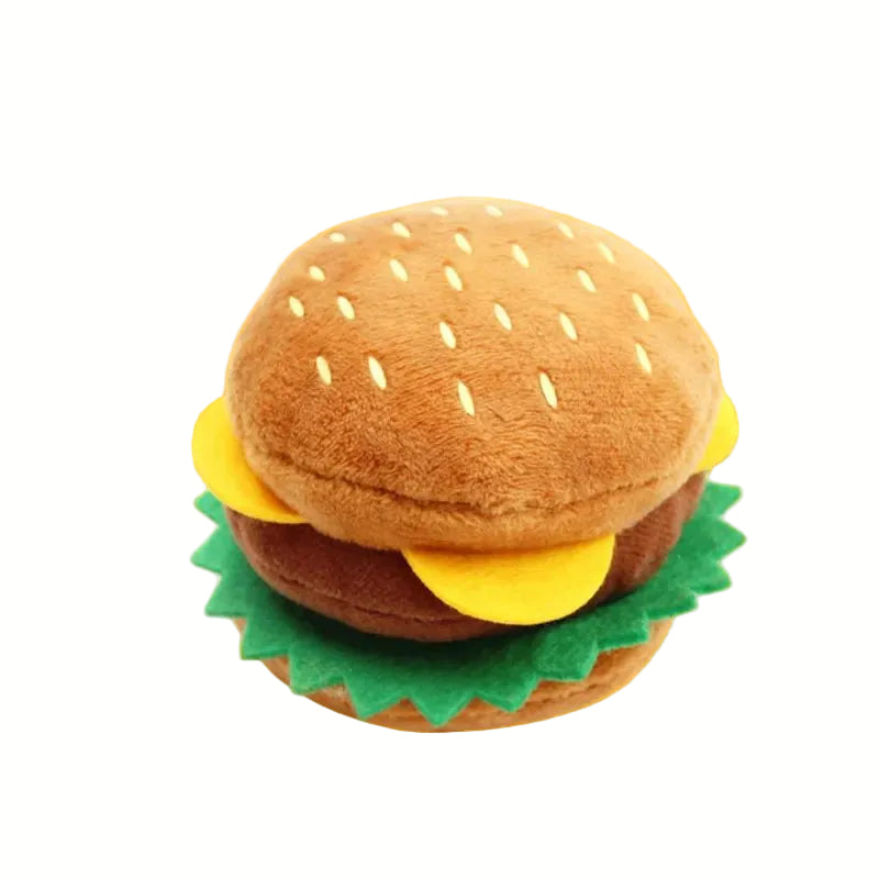Soft Plush Dog Toy with Squeaker – Adorable Hamburger or Fries Design for Small to Medium Dogs 15