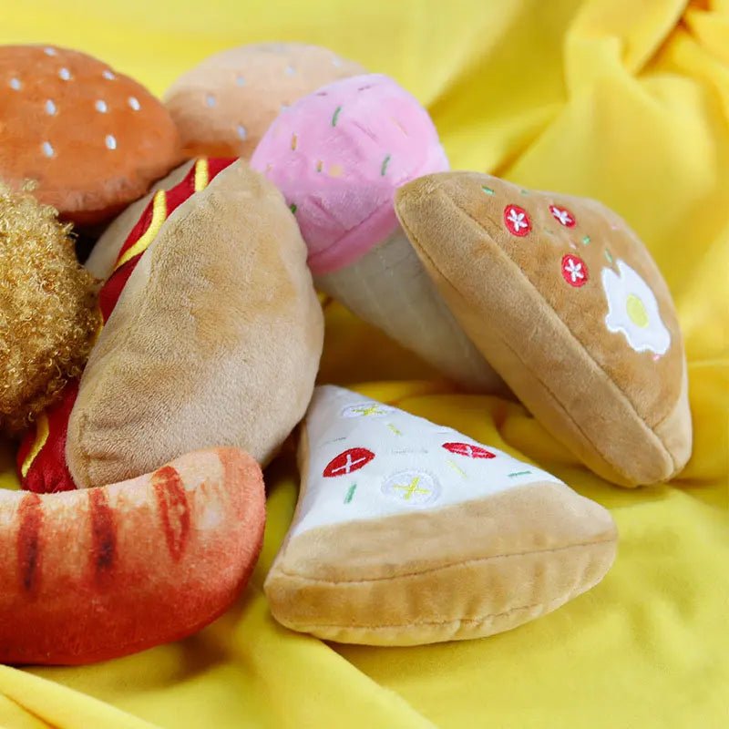 Soft Plush Dog Toy with Squeaker – Adorable Hamburger or Fries Design for Small to Medium Dogs 3