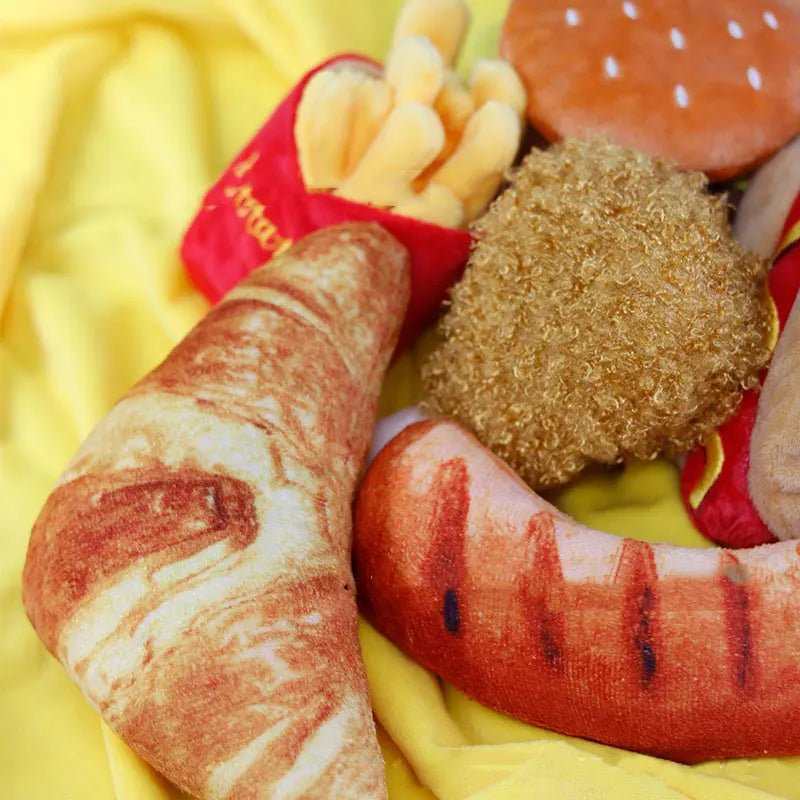 Soft Plush Dog Toy with Squeaker – Adorable Hamburger or Fries Design for Small to Medium Dogs 5