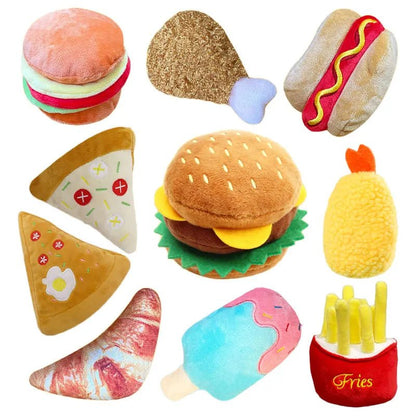 Soft Plush Fast Food Dog Toy – Hamburger or Fries with Squeaker 1
