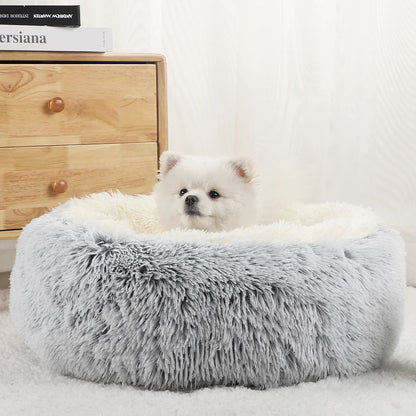 Soft Plush Round Dog Bed and Cat Bed – Cozy Donut Design with Supportive Edges for Comfort and Security 0