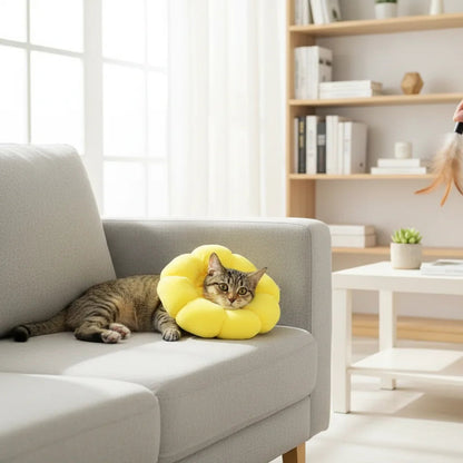 Soft Plush Sunflower Protective Collar for Dogs and Cats – Adjustable Recovery Collar with Breathable Cotton and Elastic Fit 1