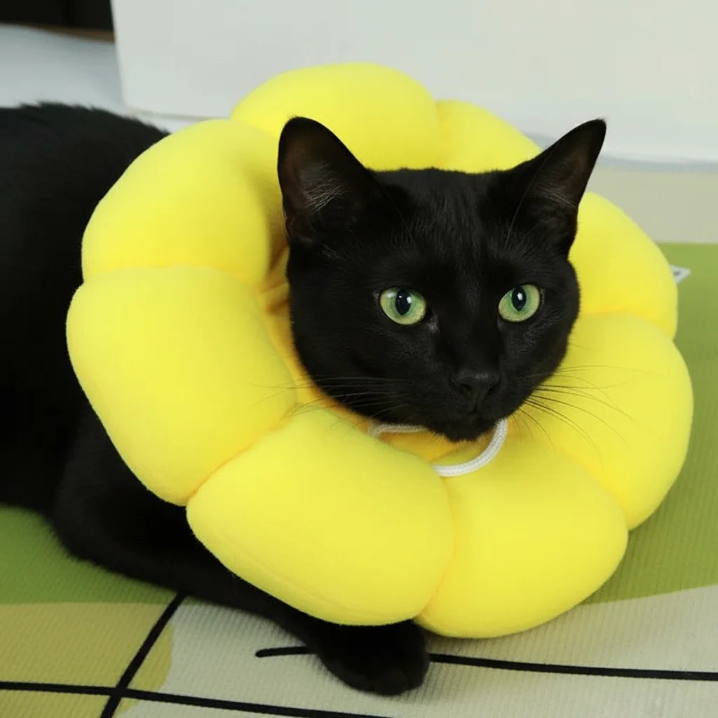 Soft Plush Sunflower Protective Collar for Dogs and Cats – Adjustable Recovery Collar with Breathable Cotton and Elastic Fit 6
