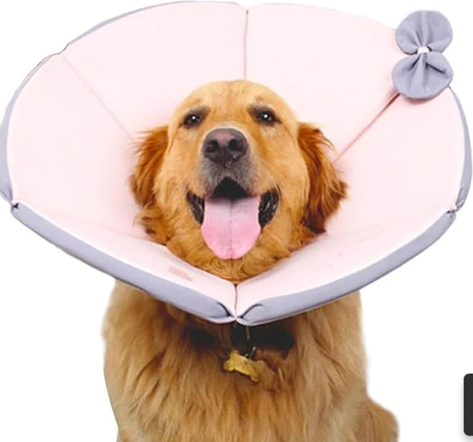 Soft protective dog collar for post-surgery recovery, featuring a lightweight fabric design in yellow and brown, ideal for keeping pets comfortable and safe during healing. 3