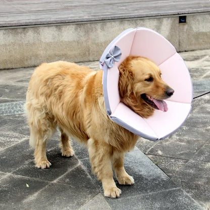 Soft protective dog collar for post-surgery recovery, featuring a lightweight fabric design in yellow and brown, ideal for keeping pets comfortable and safe during healing. 5