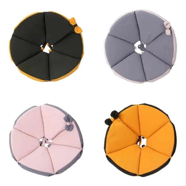 Soft protective dog collar for post-surgery recovery, featuring a lightweight fabric design in yellow and brown, ideal for keeping pets comfortable and safe during healing. 6