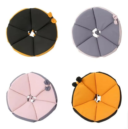 Soft protective dog collar for post-surgery recovery, featuring a lightweight fabric design in yellow and brown, ideal for keeping pets comfortable and safe during healing. 6