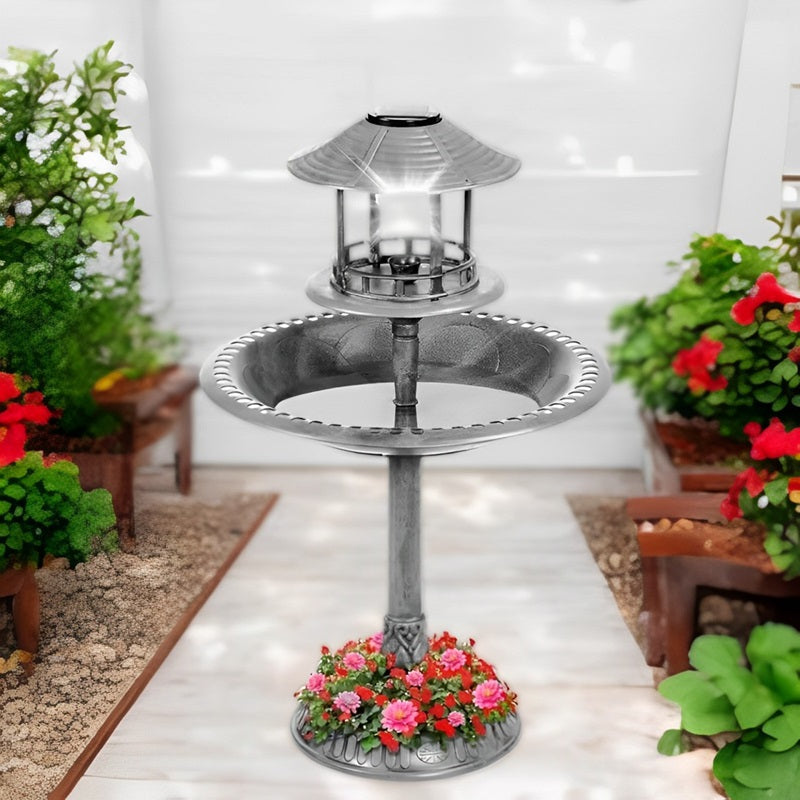 Solar Bird Bath Fountain with Planter and LED Light – Durable Resin Outdoor Decor for Garden 2