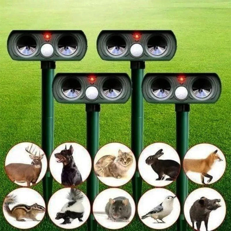 Solar Ultrasonic Animal Repeller with Motion Sensor, eco-friendly pest deterrent designed for gardens and patios, featuring a sleek design and effective motion detection technology 3