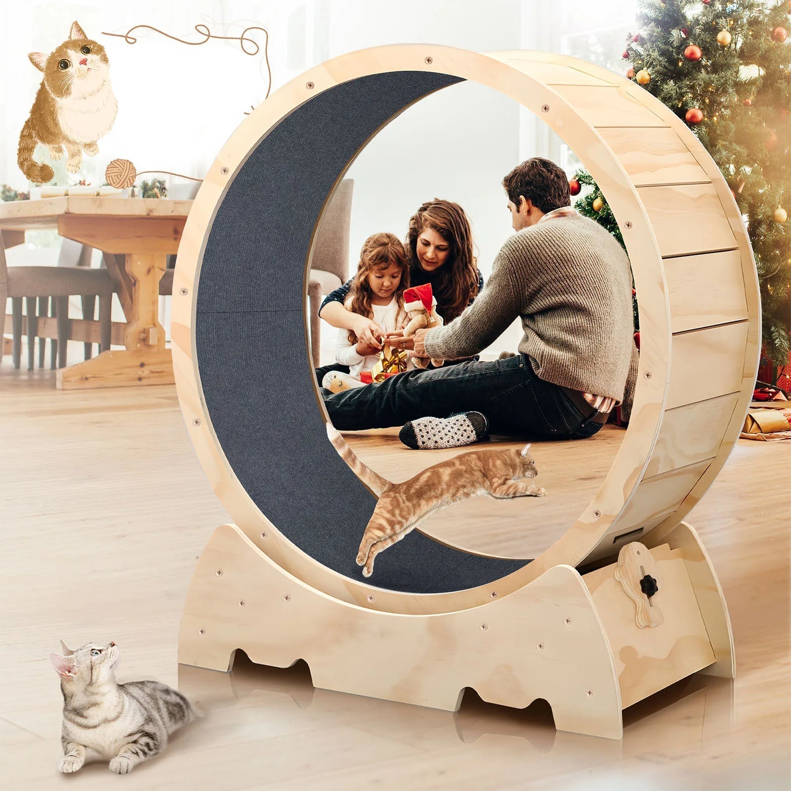 Solid Wood Cat Exercise Wheel for Indoor Fitness – Quiet and Durable Design 4