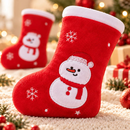 Squeaky dog toy in a festive Christmas stocking design, perfect for interactive play and holiday fun for pets. 3