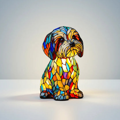 Stained Glass Dog Table Lamp featuring a colorful design and soft LED light, perfect for adding a unique touch to your bedroom decor, crafted from durable resin 0
