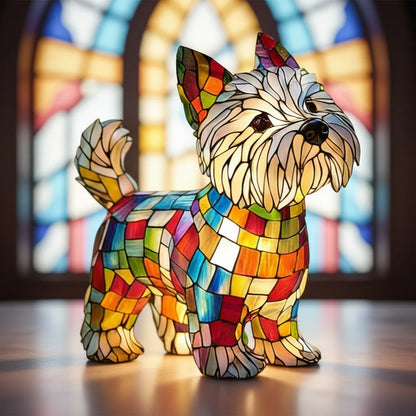 Stained Glass Dog Table Lamp featuring a colorful design and soft LED light, perfect for adding a unique touch to your bedroom decor, crafted from durable resin 3