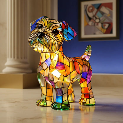 Stained Glass Dog Table Lamp featuring a colorful design and soft LED light, perfect for adding a unique touch to your bedroom decor, crafted from durable resin 5