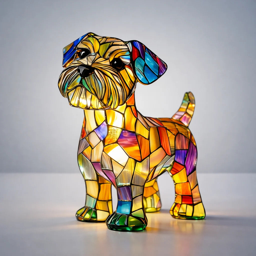 Stained Glass Dog Table Lamp featuring a colorful design and soft LED light, perfect for adding a unique touch to your bedroom decor, crafted from durable resin 6