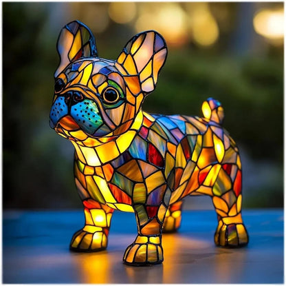 Stained Glass Dog Table Lamp featuring a colorful design and soft LED light, perfect for adding a unique touch to your bedroom decor, crafted from durable resin 7