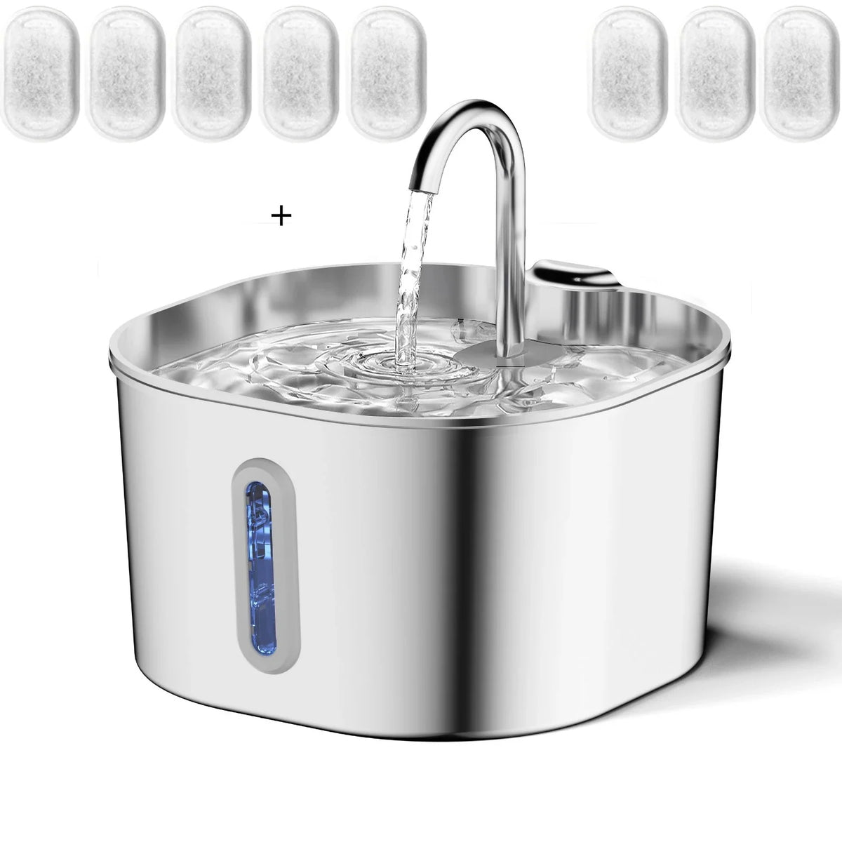 Stainless steel cat water fountain featuring a quiet pump, designed for pets, with a 2.2L capacity suitable for both cats and dogs. 5