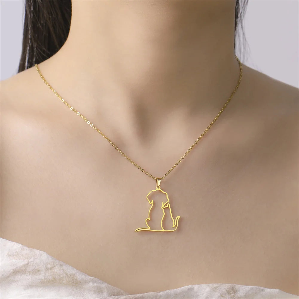 Stainless Steel Dog and Cat Pendant Necklace for Women – Hypoallergenic Animal Jewelry in Gold and Silver 1