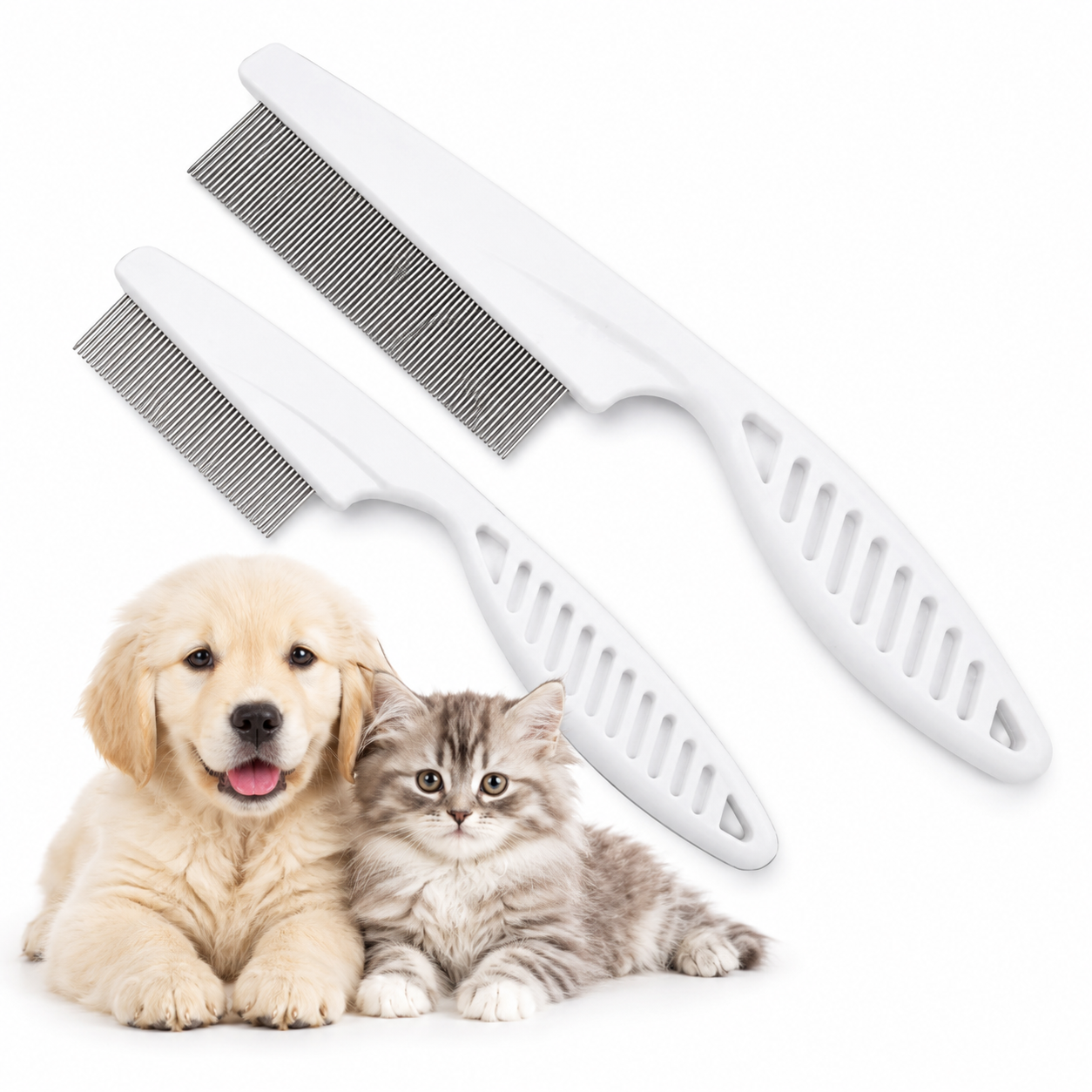 Stainless Steel Flea Comb for Cats and Dogs featuring fine teeth for gentle grooming and effective pest control. 1