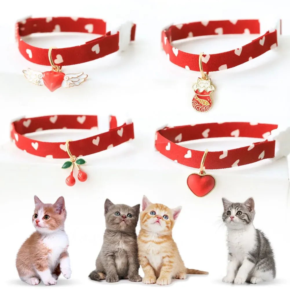 Stylish Adjustable Pet Collar with Heart Pattern and Flower Pendant – Durable Cotton Polyester 3