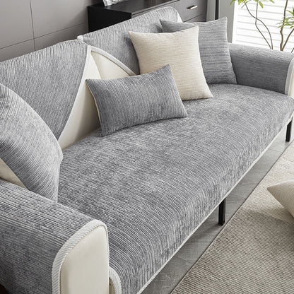 Stylish Anti-Scratch Sofa Cover – Washable Chenille Couch Cover for Dogs with Anti-Slip Design, Elegant Stripe Pattern 0