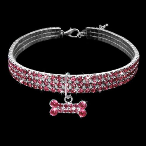 Stylish Rhinestone Dog Collar with Adjustable Fit – Glamorous Bone Pendant in Silver, Blue, or Pink 5