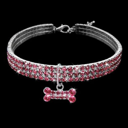 Stylish Rhinestone Dog Collar with Adjustable Fit – Glamorous Bone Pendant in Silver, Blue, or Pink 5
