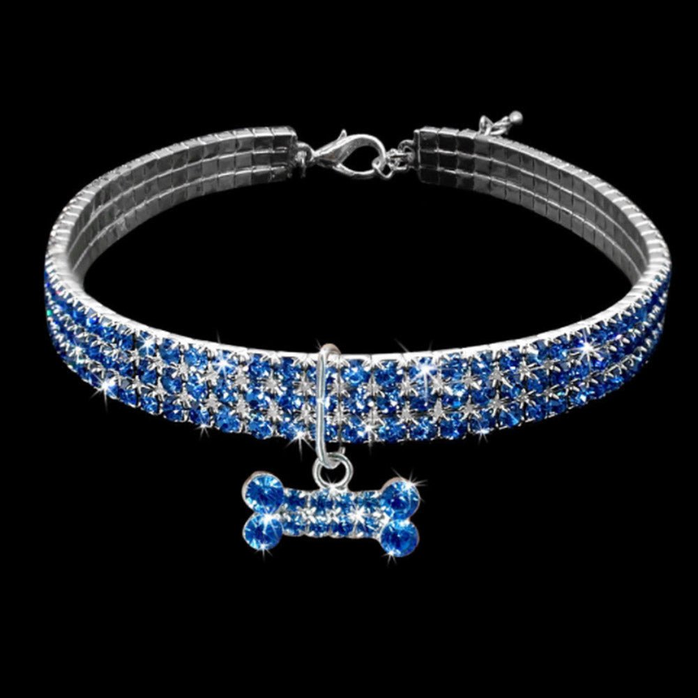Stylish Rhinestone Dog Collar with Adjustable Fit – Glamorous Bone Pendant in Silver, Blue, or Pink 7