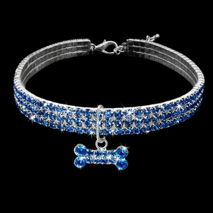 Stylish Rhinestone Dog Collar with Adjustable Fit – Glamorous Bone Pendant in Silver, Blue, or Pink 7