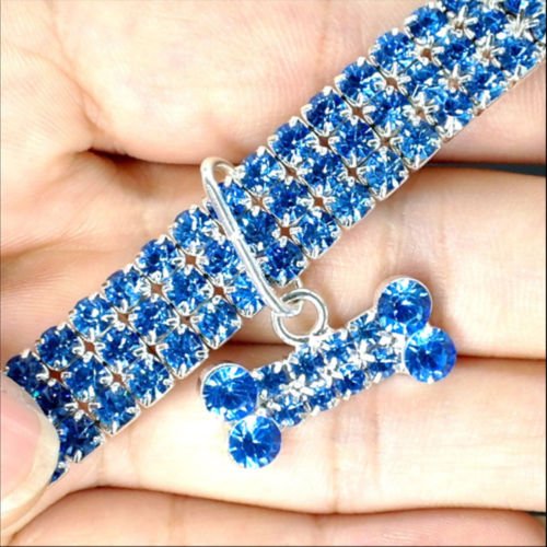 Stylish Rhinestone Dog Collar with Adjustable Fit – Glamorous Bone Pendant in Silver, Blue, or Pink 8