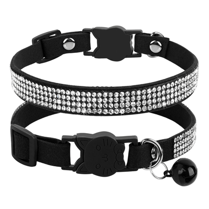 Stylish Soft Suede Pet Collar with Rhinestones – Adjustable for Cats and Small Dogs 0