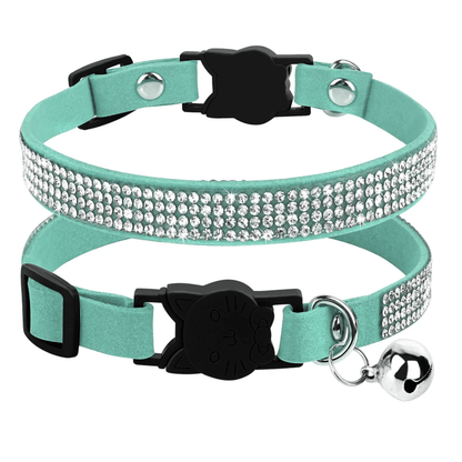 Stylish Soft Suede Pet Collar with Rhinestones – Adjustable for Cats and Small Dogs 9