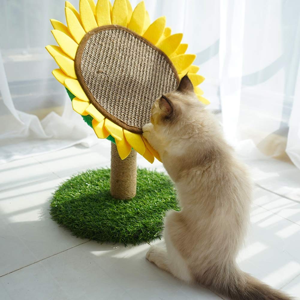 Sunflower Cat Scratcher featuring durable sisal rope and artificial turf, designed as a multi-functional scratching post for cats to promote healthy scratching habits while enhancing 0