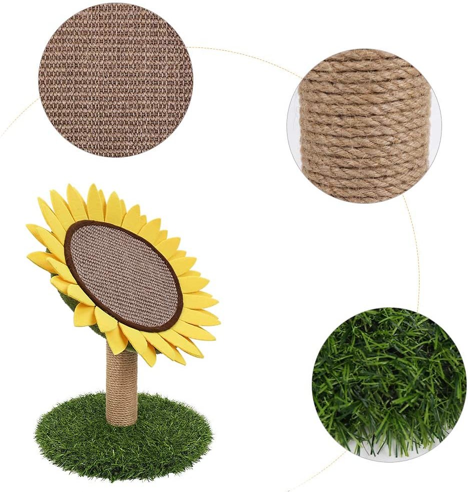 Sunflower Cat Scratcher featuring durable sisal rope and artificial turf, designed as a multi-functional scratching post for cats to promote healthy scratching habits while enhancing 2