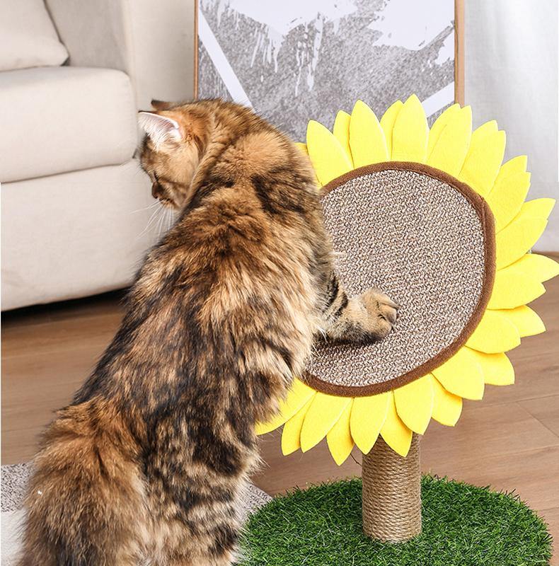 Sunflower Cat Scratcher featuring durable sisal rope and artificial turf, designed as a multi-functional scratching post for cats to promote healthy scratching habits while enhancing 3