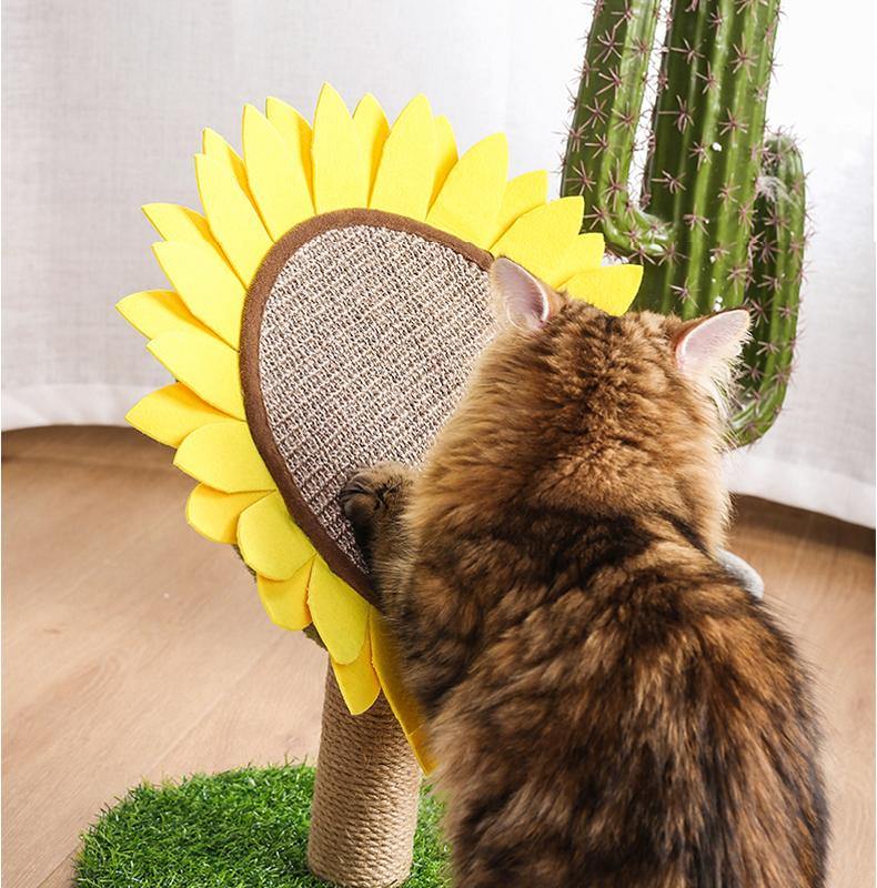 Sunflower Cat Scratcher featuring durable sisal rope and artificial turf, designed as a multi-functional scratching post for cats to promote healthy scratching habits while enhancing 4