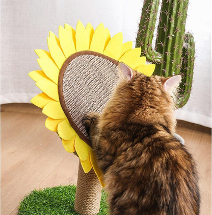 Sunflower Cat Scratcher featuring durable sisal rope and artificial turf, designed as a multi-functional scratching post for cats to promote healthy scratching habits while enhancing 4