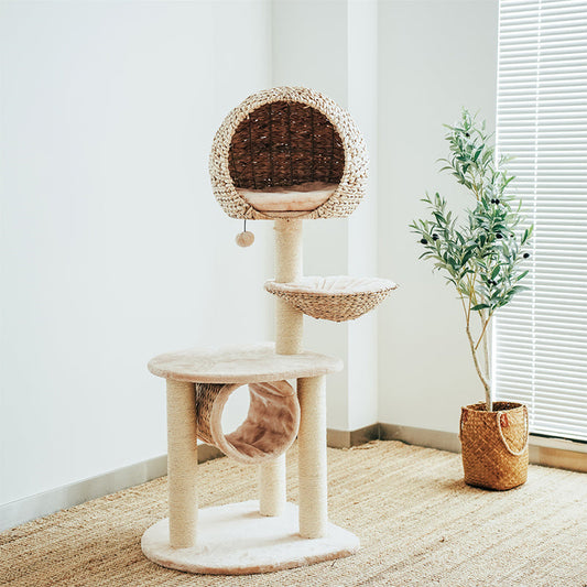 Sustainable Cat Scratching Post with Natural Rope and Washable Cushion – Durable Climbing and Play Structure for Active Cats 0