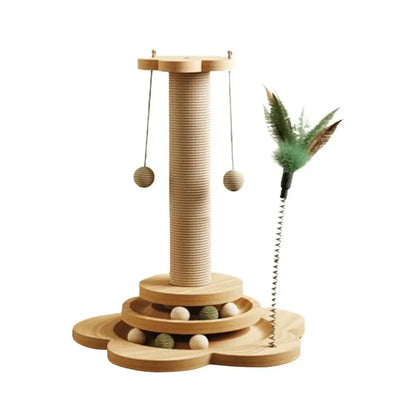 Sustainable Cat Tower with Sisal Scratching Post and Interactive Toys – Natural Wood Cat Tree for Active Play 0