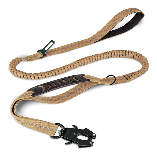 Tactical Bungee Dog Leash with Reflective Design and Car Seat Belt Attachment for Large Dogs – Durable Nylon, Shock Absorbing, 120cm Length 0