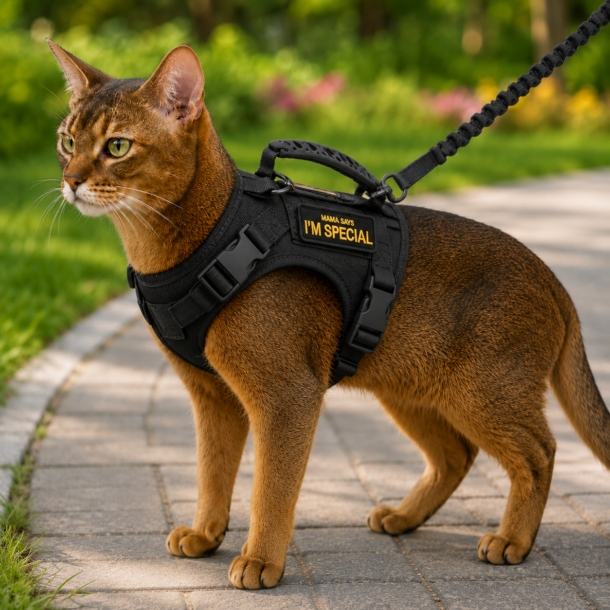 Tactical Cat Harness with Leash featuring an adjustable, escape-proof vest design, perfect for outdoor adventures, made with breathable mesh for comfort and safety. 0