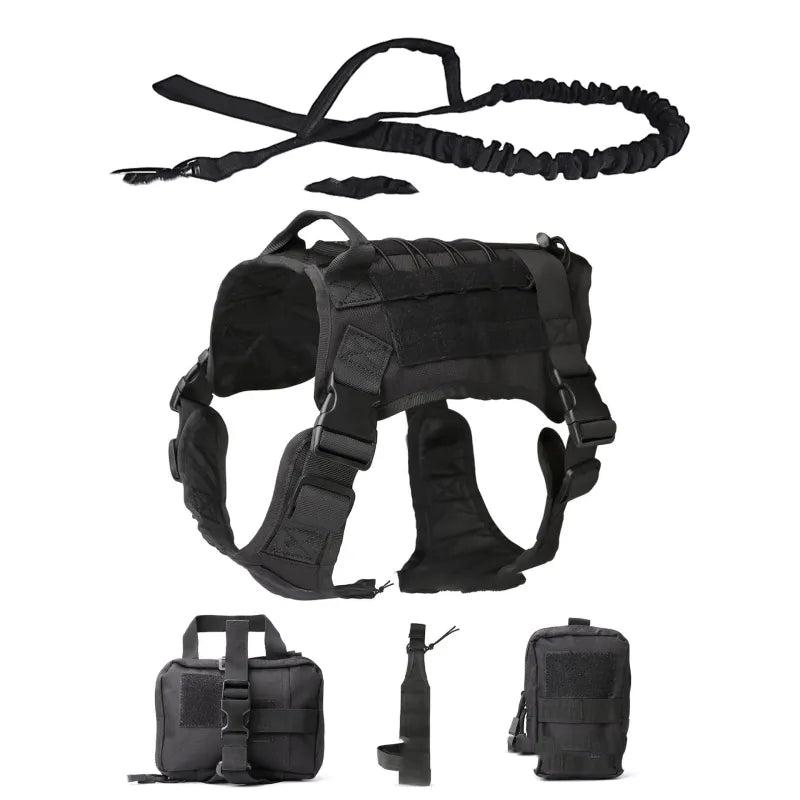 Tactical Dog Harness with Integrated Pockets and Elastic Leash for Training and Outdoor Adventures 0