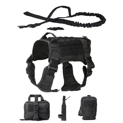 Tactical Dog Harness with Integrated Pockets and Elastic Leash for Training and Outdoor Adventures 0