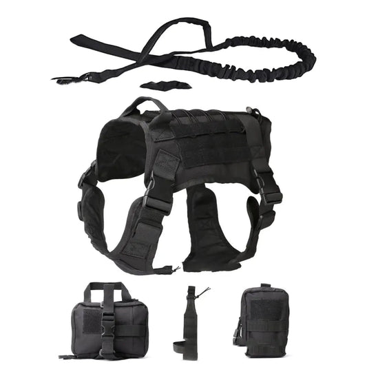 Tactical Dog Harness with Integrated Pockets and Elastic Leash for Training and Outdoor Adventures 0