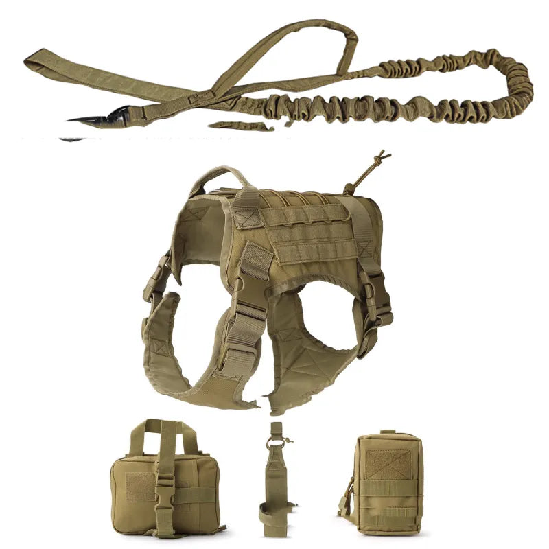 Tactical Dog Harness with Integrated Pockets and Elastic Leash for Training and Outdoor Adventures 4