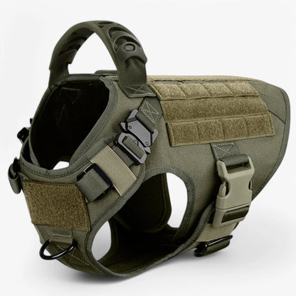 Tactical dog harness made from durable military-grade nylon, featuring a quick-release system and a sturdy handle for enhanced training and control. 12