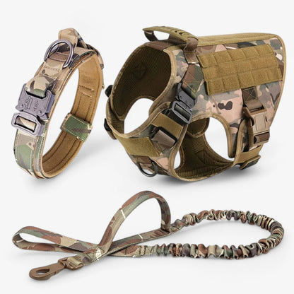 Tactical dog harness made from durable military-grade nylon, featuring a quick-release system and a sturdy handle for enhanced training and control. 13