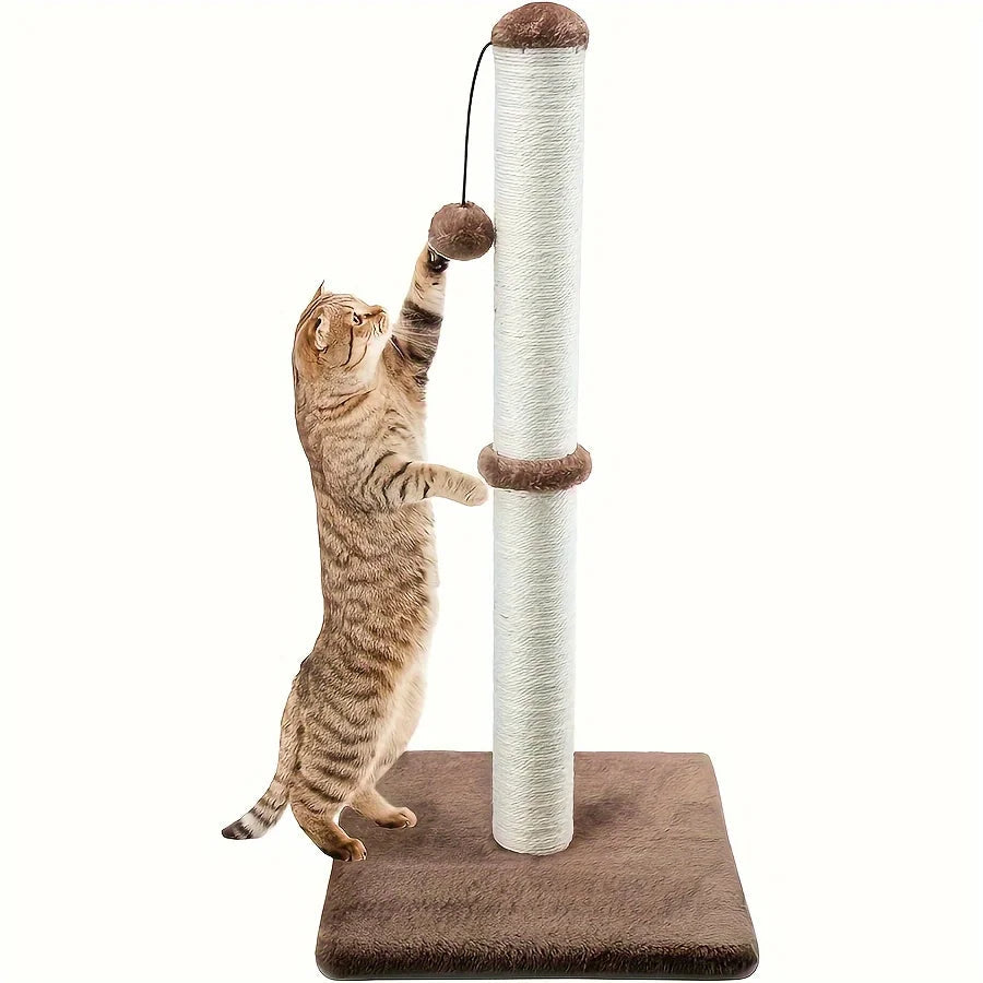 Tall Cat Scratching Post with Durable Sisal Material and Interactive Play Ball – 33 Stable Design for Active Cats 0