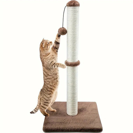 Tall Cat Scratching Post with Durable Sisal Material and Interactive Play Ball – 33 Stable Design for Active Cats 0