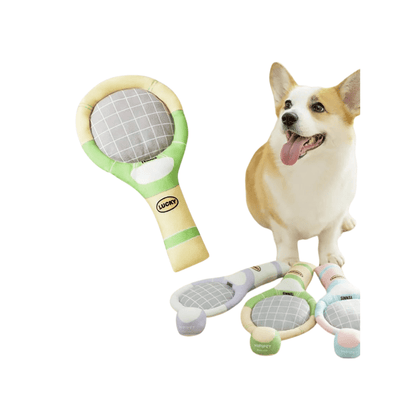 Tennis Racket-Shaped Dog Toy with Crinkle Sound – Plush Dental Chew for Small Dogs 1
